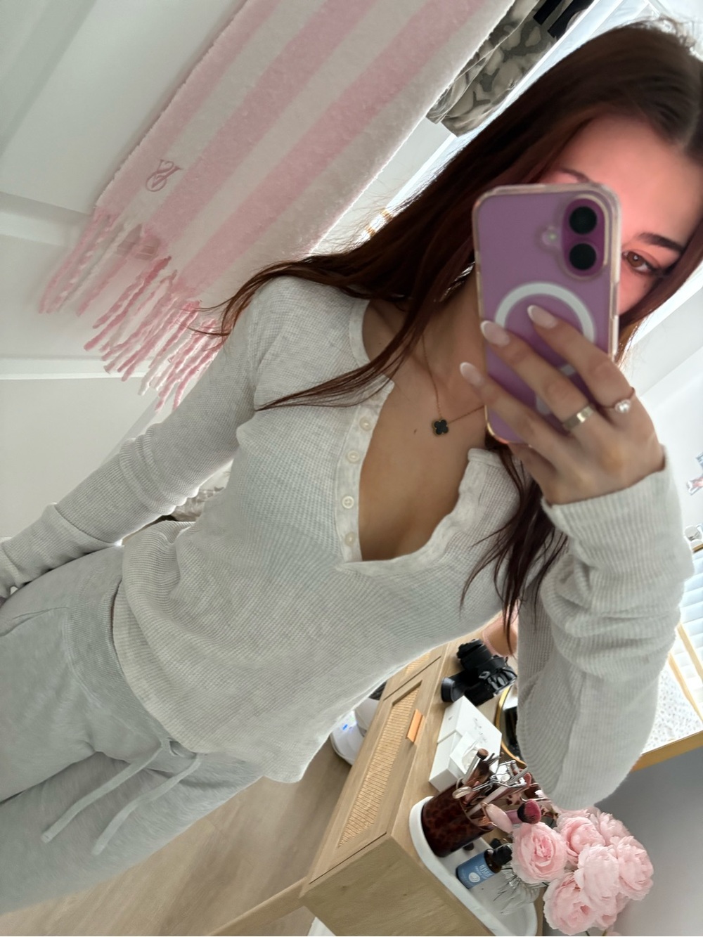 Brandy Melville Ribbed Henley Long Sleeve Top